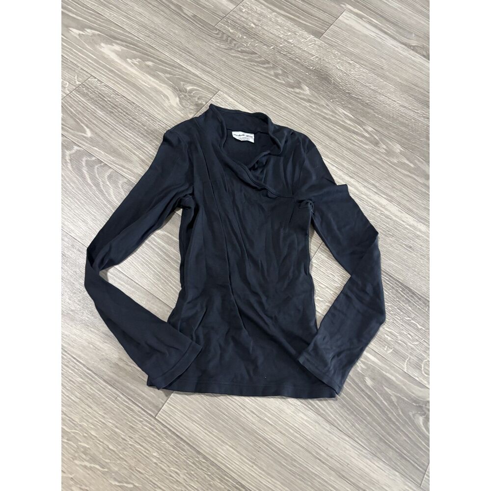 Michael Stars Black Long Sleeve Jersey Top Asymmetrical Wrap Neckline- One Size